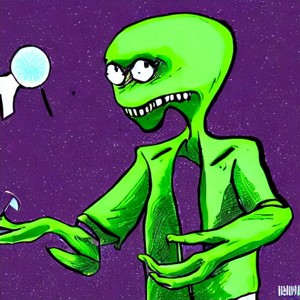 A cartoon of a green alien Description automatically generated